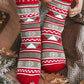 Fiery Red Christmas Geometric Snowflake Print Crew Socks