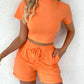 O neck Top & Pocket Design Drawstring Shorts Set