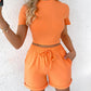 O neck Top & Pocket Design Drawstring Shorts Set