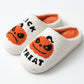 White Halloween Pumpkin Trick Or Treat Plush Slippers