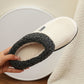 White Color Block Plush Lined Winter Slippers