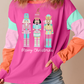 Rose Red Nutcracker Merry Christmas Graphic Colorblock Long Sleeve Tee