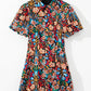 Multicolour Floral Puff Short Sleeve Shirt Mini Dress