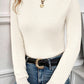 Beige Turtleneck Fleece Lined Knit Sweater