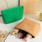 Dark Green Textured Woven Pattern Zipper Cosmetic Bag