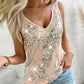 Contrast Sequin Lace Patch Tank Top