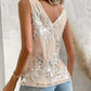 Contrast Sequin Lace Patch Tank Top