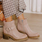 Beige Ring Linked Zipper Chunky Heel Ankle Boots