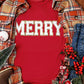 Red Christmas MERRY Graphic Cuffed Sleeve T Shirt