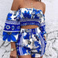 Floral Print Shirred Top & Pocket Design Shorts Set