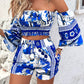 Floral Print Shirred Top & Pocket Design Shorts Set