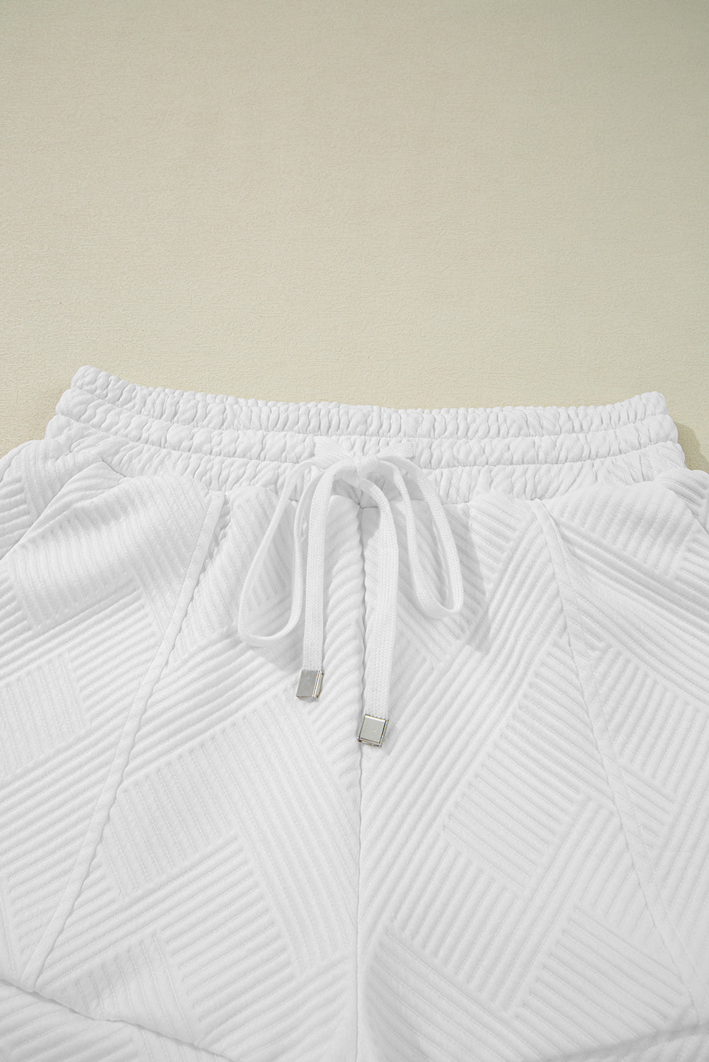 White Textured Half Zip Tank Top Drawstring Shorts Set