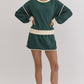 Evergreen Color Contrast Loose Pullover and Lace-up Waist Skort Set