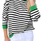 Black Striped Contrast Edge Long Sleeve Top