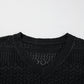 Black Eyelet Pattern Detail V Neck Drop Shoulder Sweater