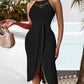 Halter Hollow out A Line Sleeveless Front Slit Ruched Maxi Dress Vacation Dress