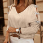 V Neck Batwing Sleeve Pullover Top Rhinestone Bowknot Decor Hollow Out Tee