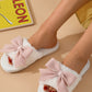 White Bow Knot Decor Open Toe Plush Slippers