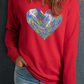 Red Bold Sequin Heart Crewneck Valentines Pullover Sweatshirt