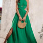 Halter Sleeveless Tied Detail Shirred Criss Cross Flared Dress Glamorous Evening Dress