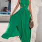 Halter Sleeveless Tied Detail Shirred Criss Cross Flared Dress Glamorous Evening Dress