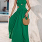 Halter Sleeveless Tied Detail Shirred Criss Cross Flared Dress Glamorous Evening Dress