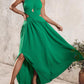 Halter Sleeveless Tied Detail Shirred Criss Cross Flared Dress Glamorous Evening Dress