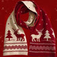 Burgundy Elk Christmas Tree Print Knitted Scarf