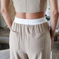 2 Piece Stripped V Neck Crop Sleeveless Button Front Vest Casual Wide Leg Pants with Pockets Outfit Set