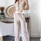 2 Piece Stripped V Neck Crop Sleeveless Button Front Vest Casual Wide Leg Pants with Pockets Outfit Set