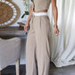 2 Piece Stripped V Neck Crop Sleeveless Button Front Vest Casual Wide Leg Pants with Pockets Outfit Set