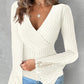 Bell Sleeve Fashion V Neck Lace Patchwork Blouse Casual Slim Fit Ribbed Tops