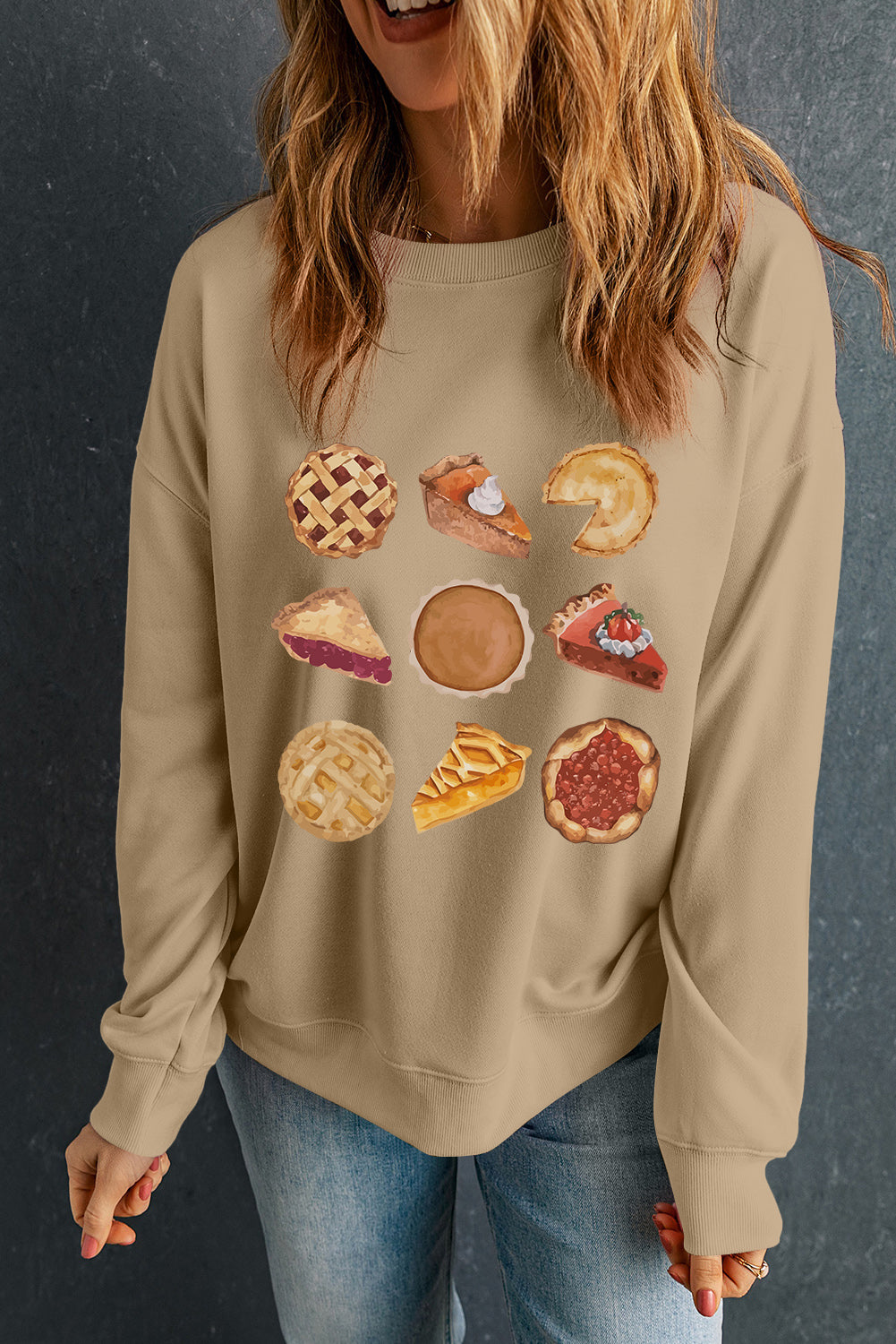 Khaki Thanksgiving Dessert Graphic Pullover Sweatshirt