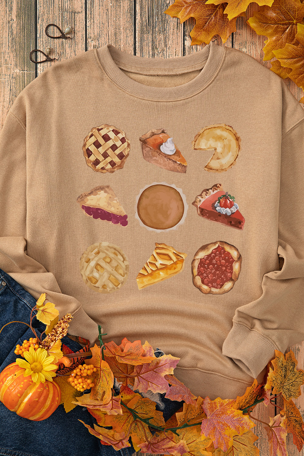 Khaki Thanksgiving Dessert Graphic Pullover Sweatshirt