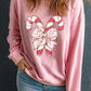 Pink Christmas Bow Candy Cane Graphic Drop Shoulder Crew Neck Sweatshirt