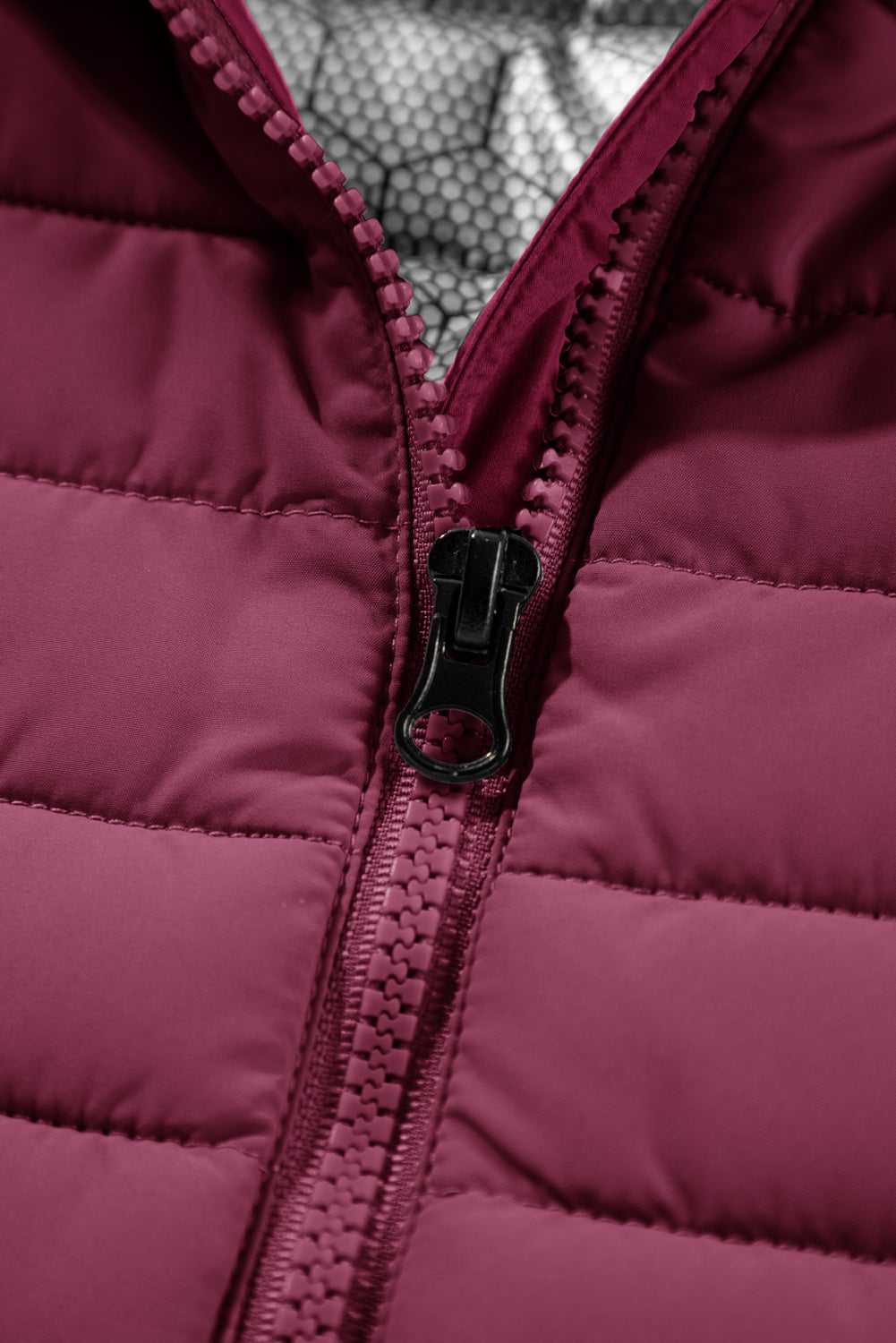 Burgundy Plush Collared Quilted Zipped Puffer Vest