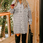 White Stripe Plus Size Plaid Buttoned Raw Hem Tunic Shirt Dress