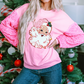 Pink Shiny Father Christmas Graphic Sequin Long Sleeve Top