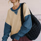 Parchment Color Block Thumbhole Sleeve Drop Shoulder Sweatshirt