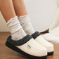 White Color Block Plush Lined Winter Slippers