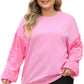 Pink Plus Size Sequin Sleeve Drop Shoulder Sweatshirt