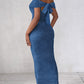 Off Shoulder Tied Detail Ribbed Maxi Dress Slim Fit Bodycon Dress