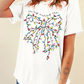 White Colored Light Bowknot Graphic Crewneck T Shirt