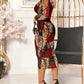 2 Piece Leopard Print Mock Neck Long Sleeve Mid Calf Dress Sheer Mesh Party Dress with Short Pants