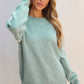 Moonlight Jade Colorblock Contrasting Edge Crewneck Sweater