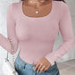 U Neck Built in Bra Long Sleeve Ribbed Top