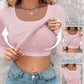 U Neck Built in Bra Long Sleeve Ribbed Top