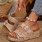 Pale Khaki Retro Buckle Studded Platform Slippers