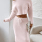 Skew Neck Fuzzy Knit Sweater & Skirt Set