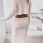 Skew Neck Fuzzy Knit Sweater & Skirt Set